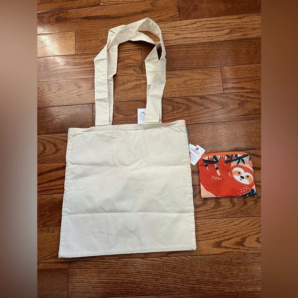 Colorful Sloth Tote Bag and Pouch Set
